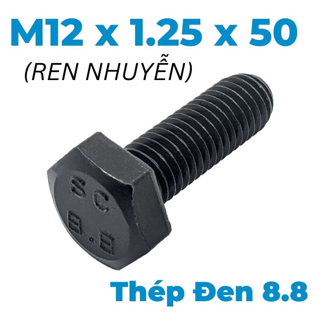 Bulong Thép Đen 8.8 DIN961 M12x1.25x50 Ren Nhuyễn